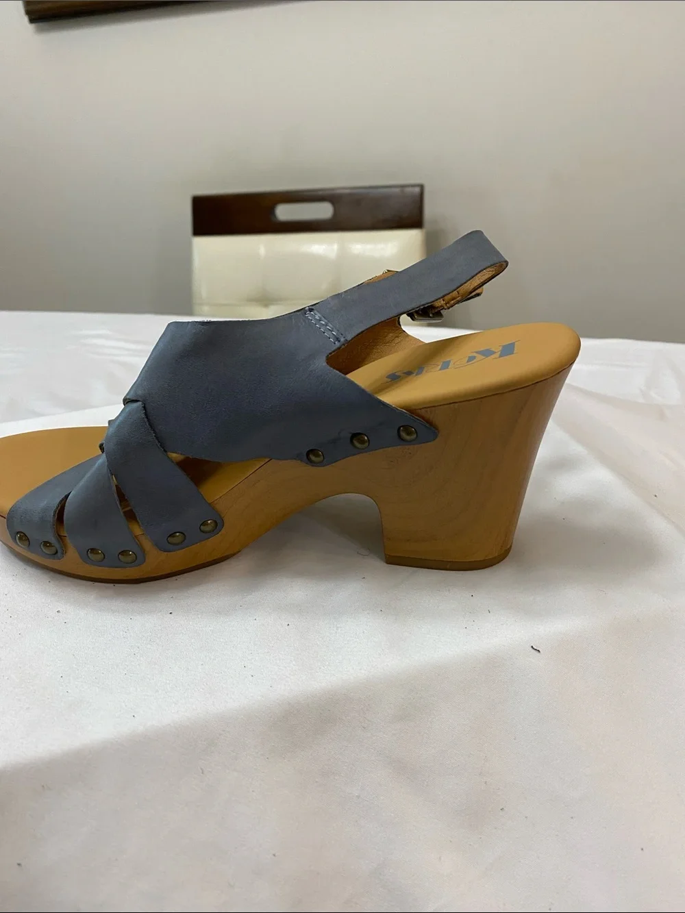 Kork-Ease Slate Blue Woven Leather Slingback Sandals